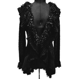 Black Lush Ruffled Sweater With Shimmer